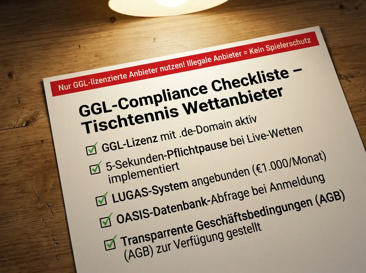 GGL-Compliance und 5-Sekunden-Regel als Pflichtmerkmal GGL-lizenzierter Tischtennis-Wettanbieter in Deutschland