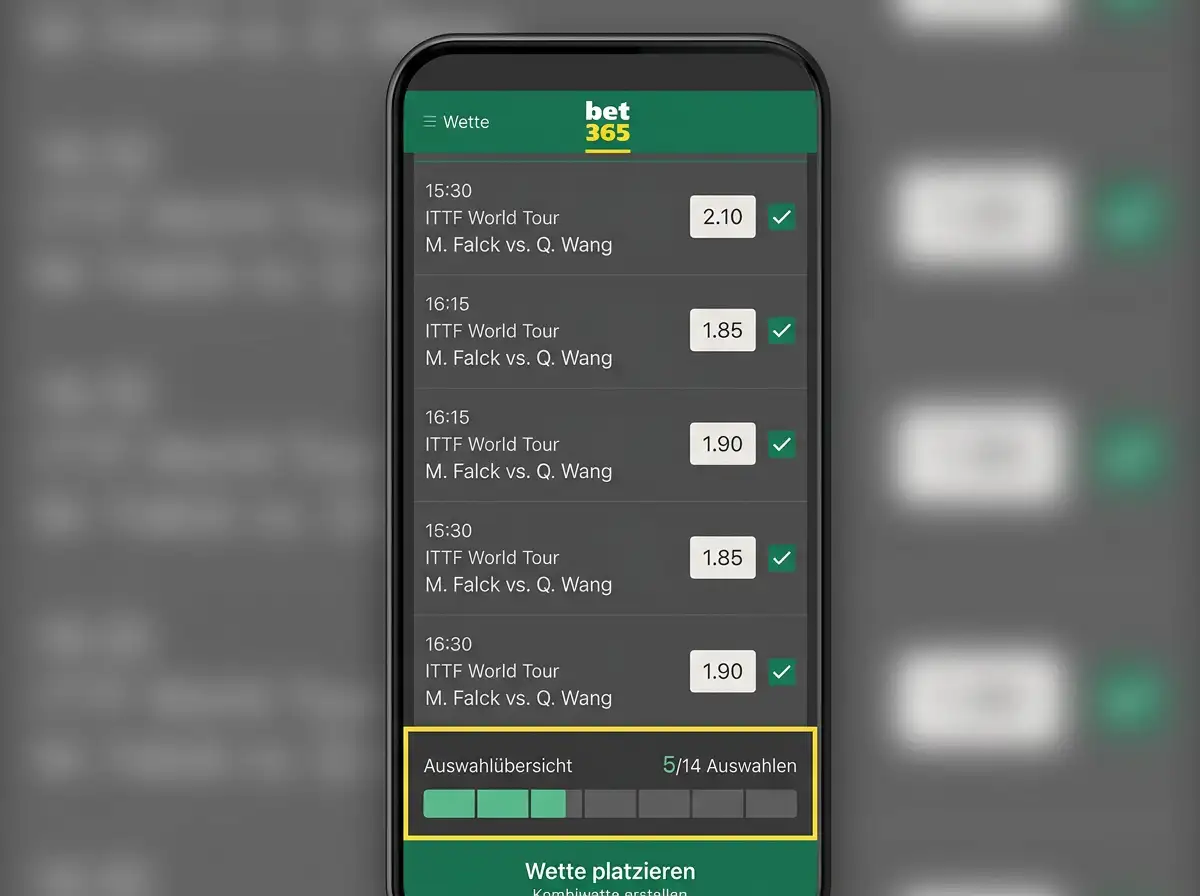 Maximale Selektionen bei bet365 Tischtennis Kombiwette: 14-Auswahlen-Limit im Vergleich zur optimalen 2-3-Auswahlen-Strategie