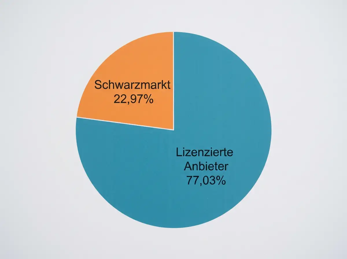 Grafik zeigt Schwarzmarktanteil von 22,97% bei deutschen Online-Sportwetten 2026