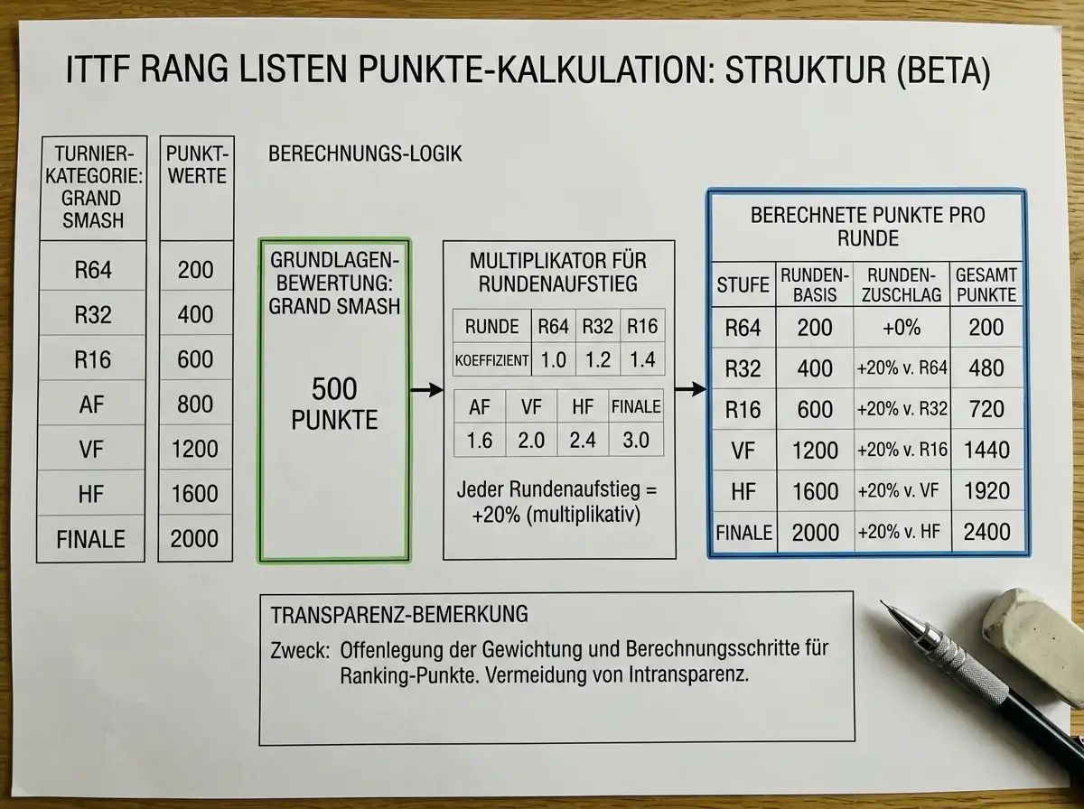 ITTF-Weltrangliste Berechnung: Turniergewichtung und Punkteverteilung für Tischtennis-Wettanalyse