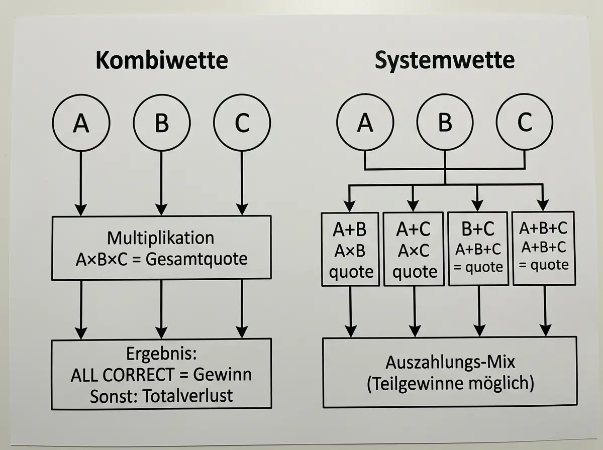 Grundbegriffe Kombiwette und Systemwette im Tischtennis — Quotenmultiplikation und Teilwetten-Prinzip erklärt