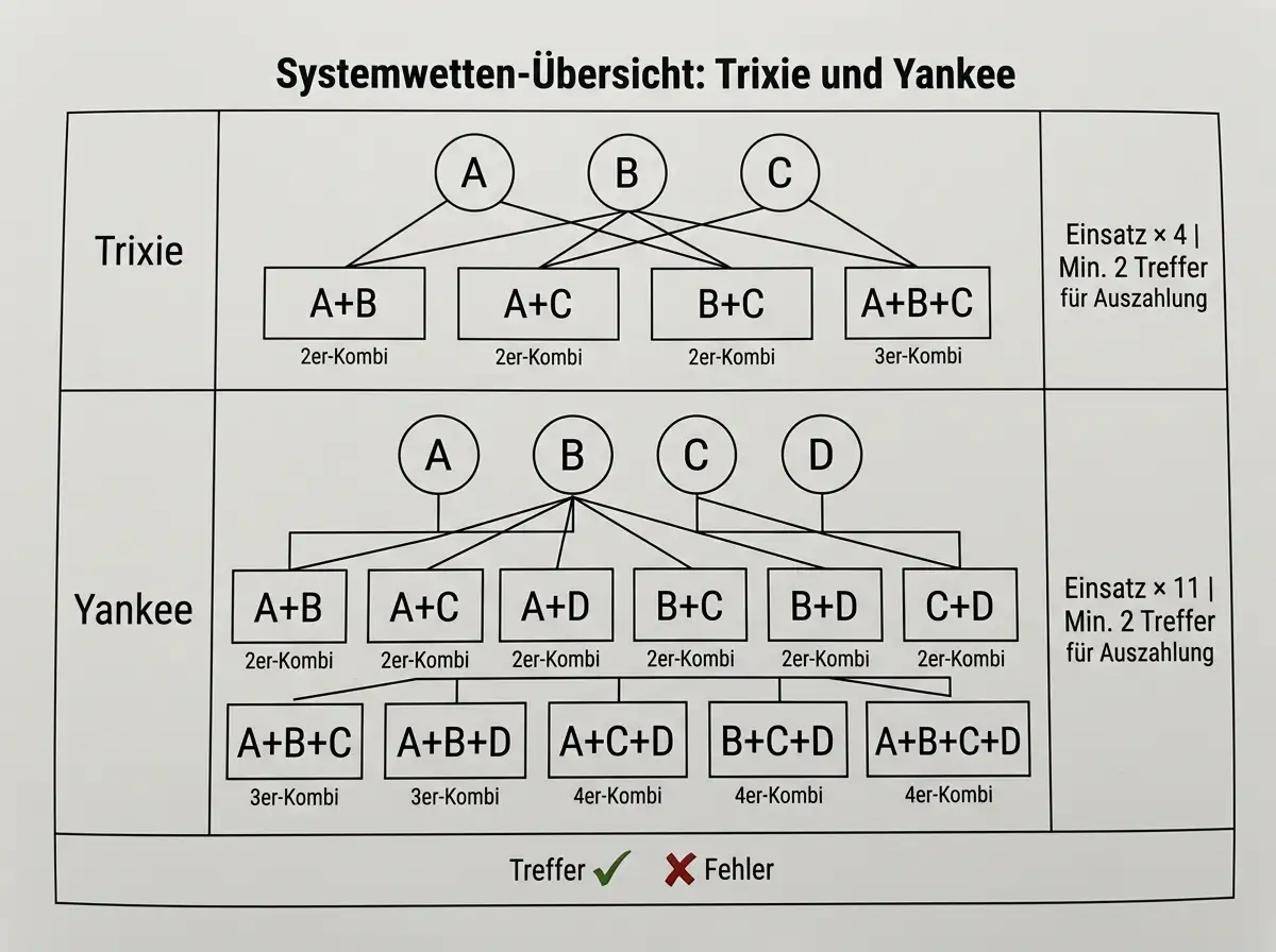 Trixie und Yankee Systemwetten für Tischtennis erklärt — Teilwetten-Struktur und Einsatzberechnung