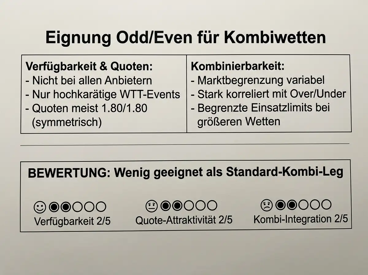 Eignung des Gerade/Ungerade-Markts für Tischtennis Kombiwetten — Verfügbarkeit und Quotenstruktur