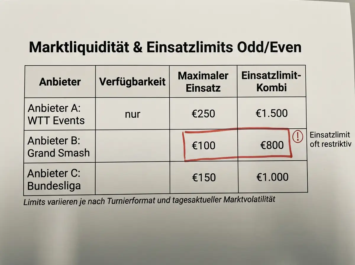 Marktliquidität und Einsatzlimits beim Gerade/Ungerade-Markt für Tischtennis Kombiwetten bei GGL-Anbietern