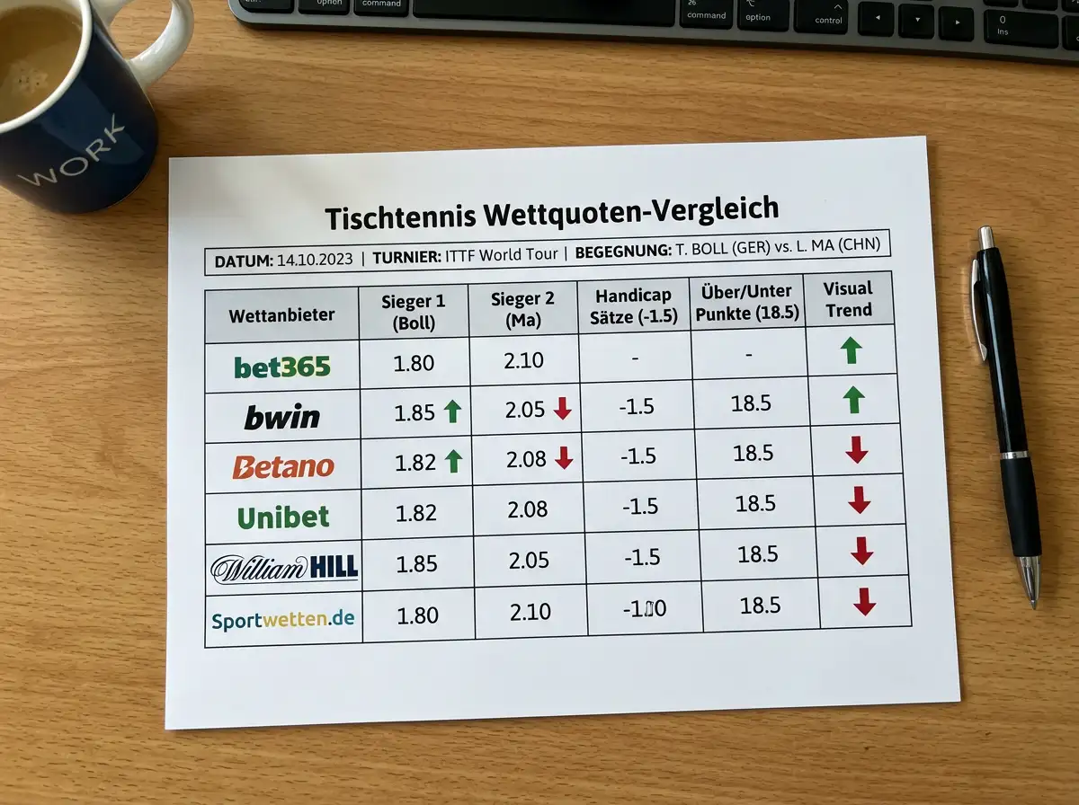 Quotenvergleich zwischen GGL-lizenzierten Anbietern für Tischtennis Live-Kombiwetten