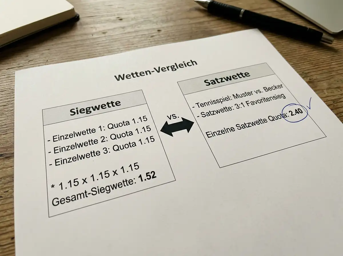 Quotenvergleich zwischen Siegwette und Satzwette Tischtennis für identische Paarungen