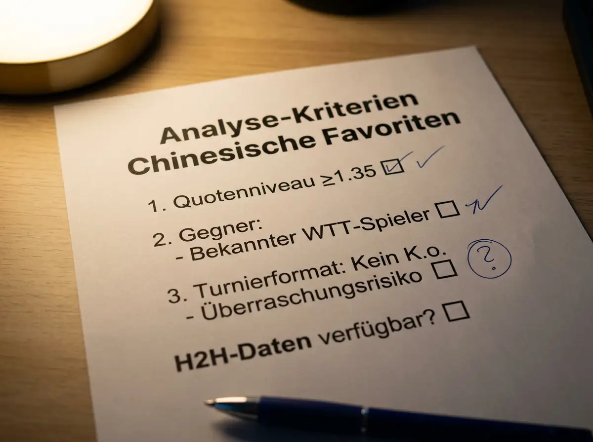 Analyse-Kriterien für die Aufnahme chinesischer Tischtennis-Favoriten in eine Kombiwette